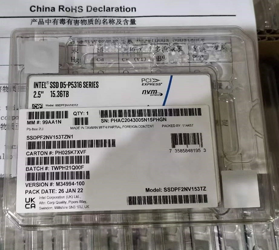 Intel D5 P5316 15.36TB SSD U.2 2.5" NVME PCIe Solid State Drive SSDPF2NV153TZN1 - Image 2 of 2