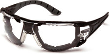 Safety Glasses Endeavor Plus Black Gray Frame Foam Padding Clear Lens Anti Fog