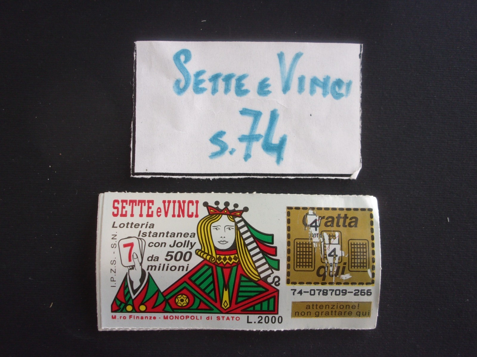 "SETTE E VINCI" 20/01/1996 LOTTO NR. 74