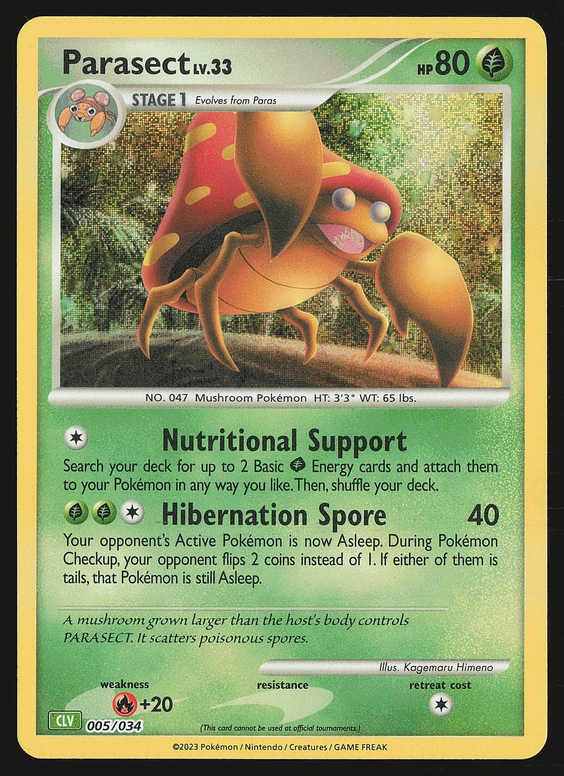 Trading Card Game Classic Parasect #005/034 Holo Pokemon Card