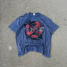 Vintage Y2K Marvel Mad Engine X Men Blue Shirt Size XL Dyed Faded Wash Graphic