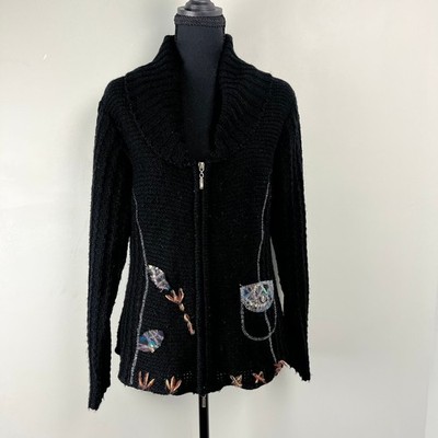 Keren Hart Womens XL Zip Up Cardigan Shawl Collar Art to Wear Mixed Media Unique