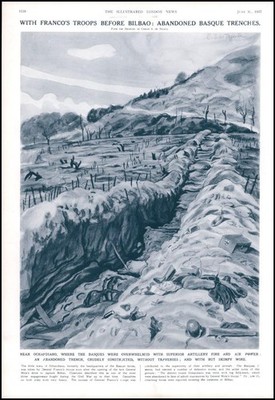 1937 SPANIEN Bilbao baskische Francos Truppen Ochandiano verlassener Grabendraht (467)