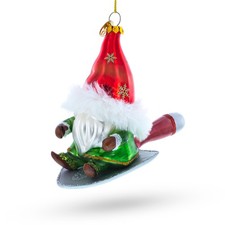 Scandinavian Gnome Riding a Shield Blown Glass Ornament