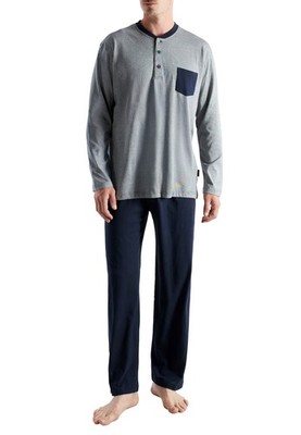 CECEBA Pyjama Schlafanzug Herren Nachtwäsche 2-teilig lang blau Baumwolle