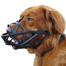BARKLESS Dog Muzzle, Soft Basket Muzzle for Medium S Snout 6.75-8.25" , Black