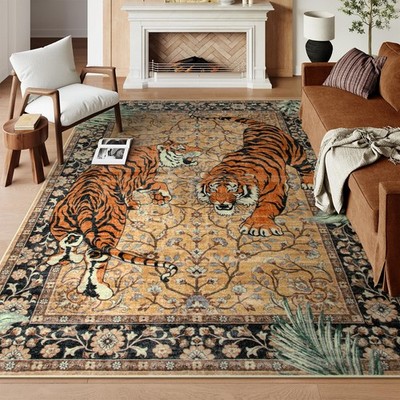 Area Rug 8x10 Washable Boho Vintage Non Slip Camel Moynesa Tiger Rugs Living