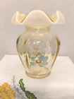 Fenton Blue Daisy On Silken Sand Ruffled Vase 5”, READ