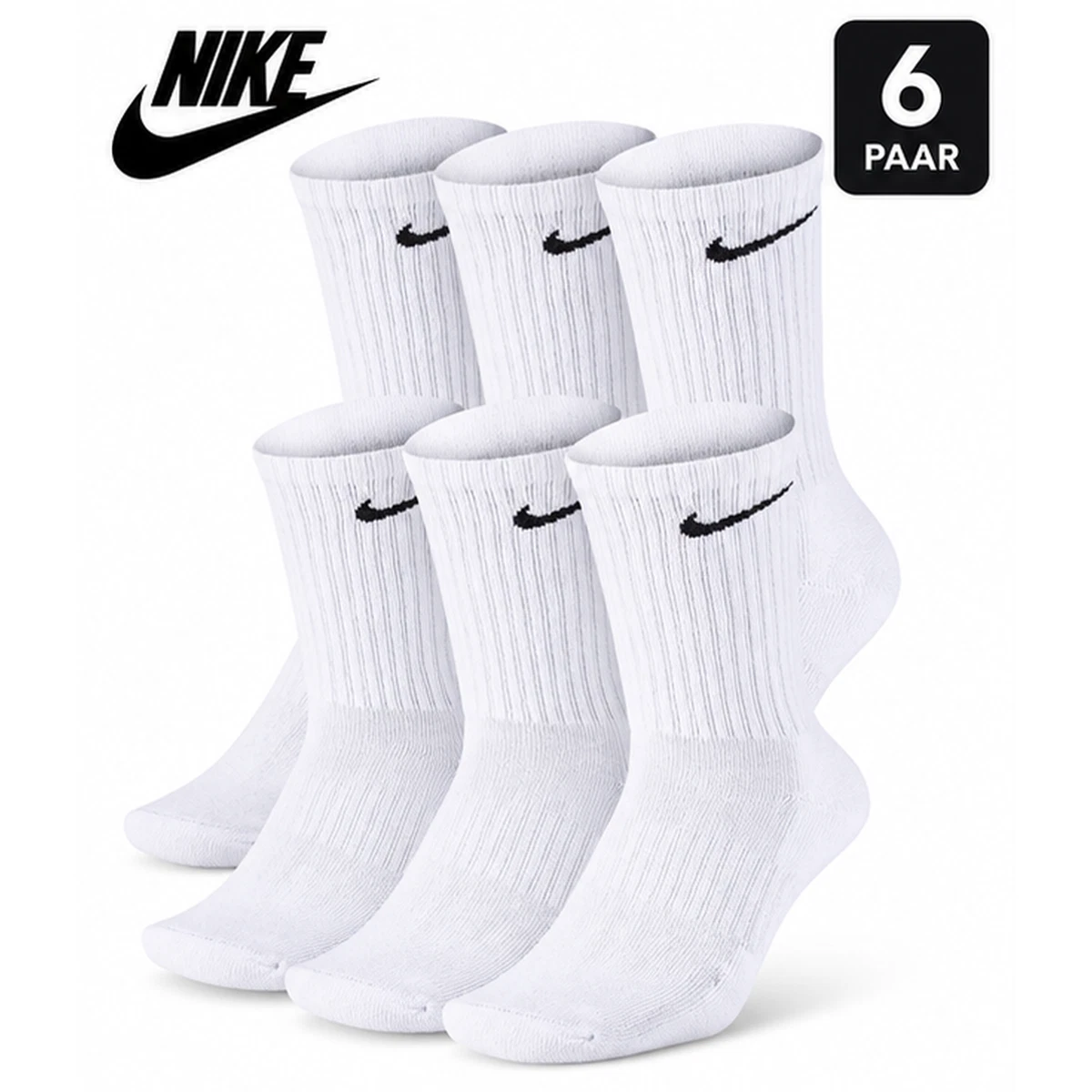 Nike 6 Paar Everyday Lightweight Crew SX7676 Tennis Socke weiß schwarz grau