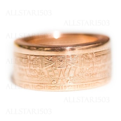 Aztec Calendar Handcrafted Coin Ring  .999 Fine Copper (Polished Finish)