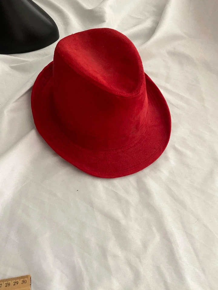 Sombrero Fedora Rojo De Colección U3i Terciopelo-Como Declaración Unisex Foto 4 de 4
