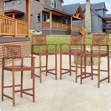 Patiojoy Set of 4 Bar Stools 29 in Acacia Wood Pub Chairs Outdoor w/ Armrests