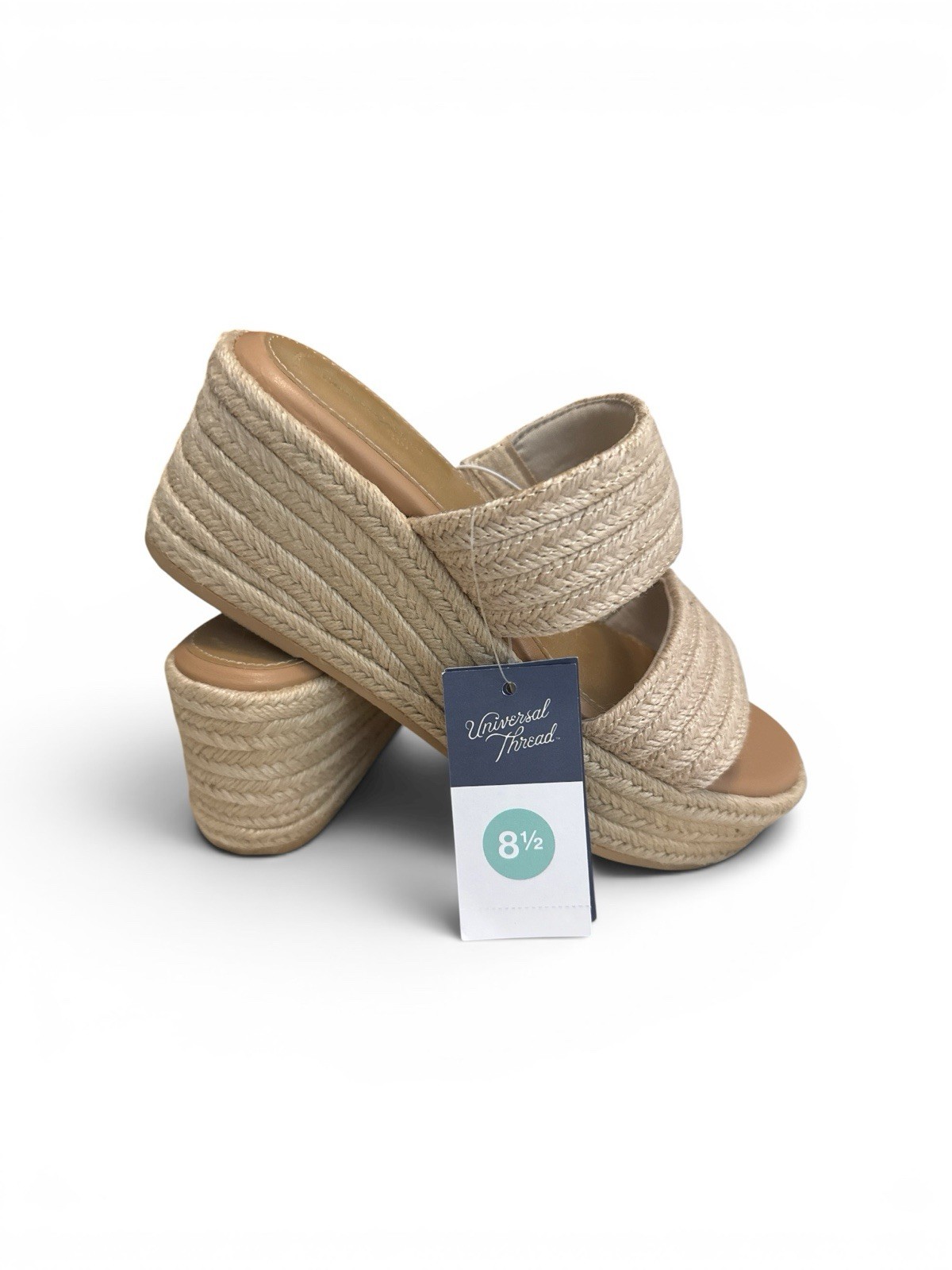 Universal Thread Braided Wedge Slide Sandals Beige Women's Size 8.5