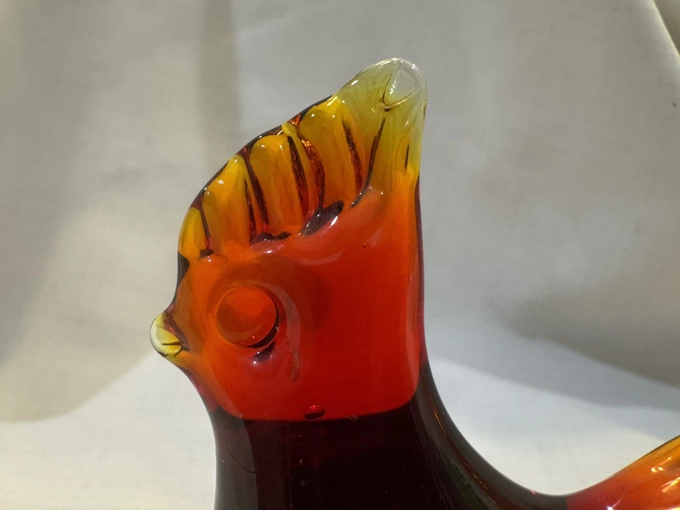 Vintage Cardinal Amberina Bird Base Made In Sweden Art Glass SIGNED Red Yellow - Image 3 of 4