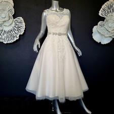 NWT 1499 ELLA ROSA 8/10 IVORY EMBELLISHED LACE TEA LENGTH WEDDING DRESS GOWN