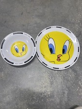 Zak Designs Tweety Bird Looney Tunes Melamine 10.5" Plate Bowl Set Of 2 Vintage