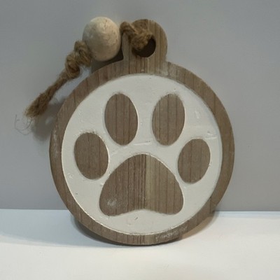 Hobby Lobby Paw Print Decorative MDF Wood Hanging Wall Plaque Brown White 5x11