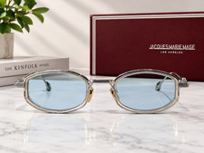 Jacques Marie Mage JMM Sunglasses Silver Clear Frame Blue Lenses Gold Details