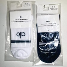 Alo Yoga Unisex Crew Socks Combo 2 Pairs, White and Black - Size S
