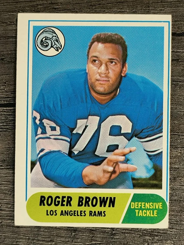 Roger Brown #158 Football Cards 1968 Topps trading card — raw and PSA graded price guide
