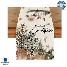 Christmas Holly Pine Cone Table Runner 13x72 - Seasonal Winter Kitchen Decor