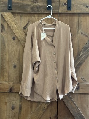 How Do You Wear That HDYWT Beige Button Up Lagenlook Shirt Women s Sz XL