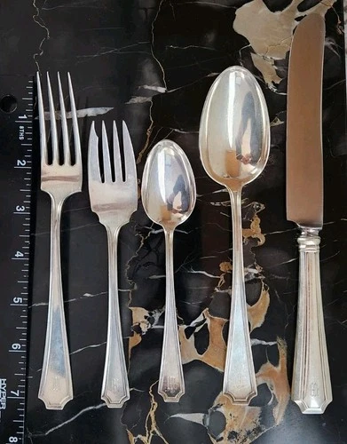 Fairfax Durgin-Gorham Sterling Silver Place Size Spoon monogram 5 Pc 158 g grams