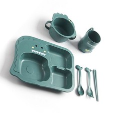 Baby Divided Dinner Plate Cartoon Dinosaur Baby Feeding Bowl Plate Set With