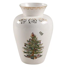 Spode Christmas Tree Gold Vase -with 22 Karat Gold Accents - 8" H x 5.5" L