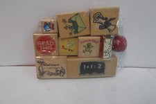 SCHOOL THEMED ASSORTED WOODEN STAMPS SET OF 9 NEW