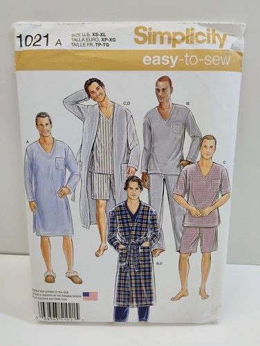 SIMPLICITY #1021 - MEN'S TWO LENGTH PAJAMAS-NIGHTSHIRT & ROBE PATTERN XS-XL - Picture 3 of 6