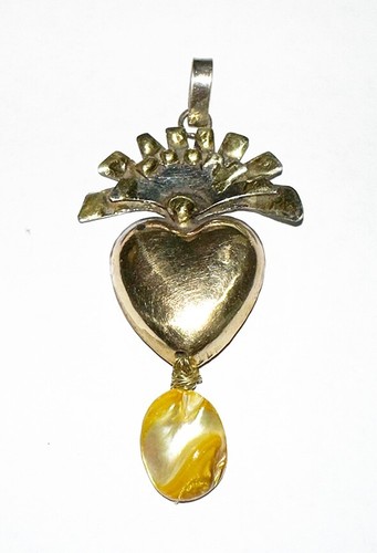 Studio Artist 3" Heart Pendant Silver Spray & Mother of Pearl Drop