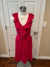 Lauren Ralph Lauren Dark Pink Ruffle Front Sleeveless Dress, Size M NWT
