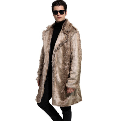 Faux Fur Long Reversible Coat Golden Lion Fur Coat L