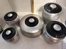 Vtg Retro 1950's Kromex Spun Aluminum Canister Set Flour Sugar Coffee Tea Cake