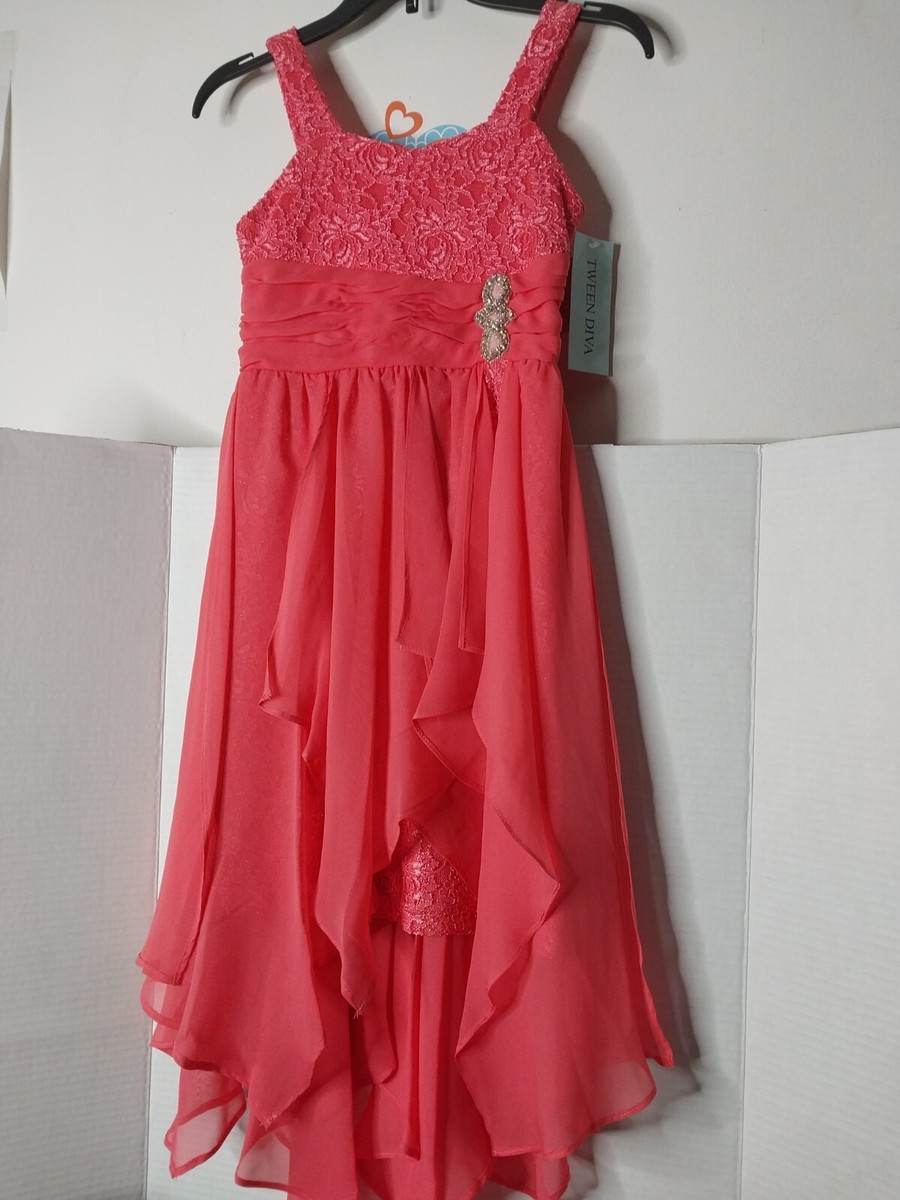 Robe Fille Tween Diva Taille 16 - Imprimé Rayé Rose - Longueur Longue - Occasion Très Bon état