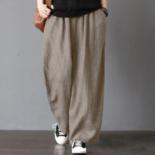 Pantaloni Lunghi Largo Baggy Donna Autunno Con Tasche Vita Elasticizzata