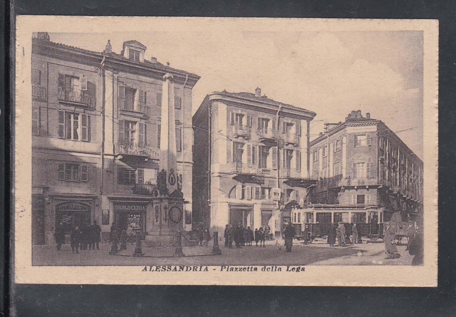 Cartolina Alessandria Piazzetta della Lega Orologeria ANIMATA TRAM AF1501