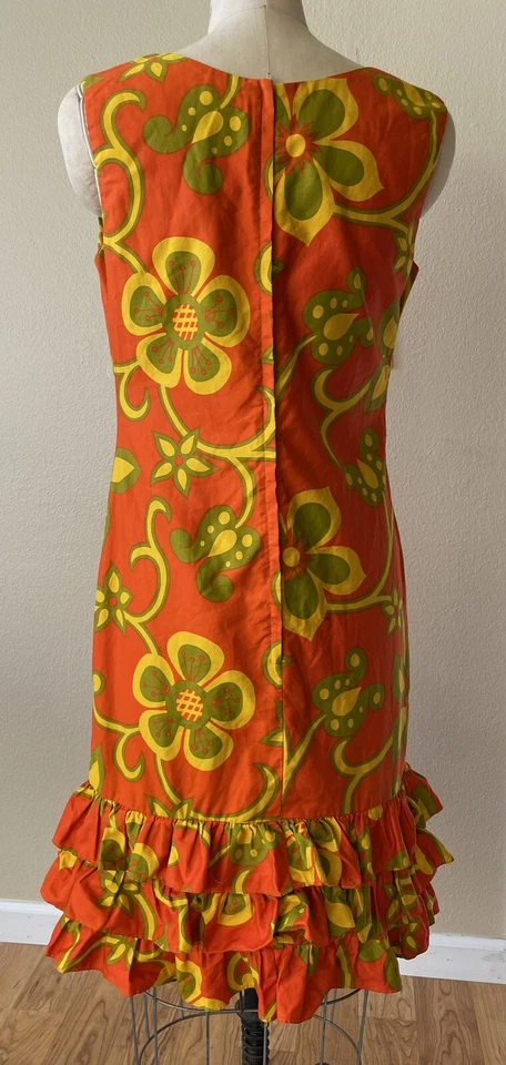 Maxi Vestido Mildred's of Hawaii Vintage Años 60 70 Floral Mod Dayglo Talla 8 Foto 3 de 4