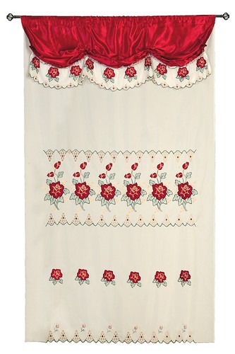 Wine Red Room Decor Embroidery Sheer Valence Window Curtain Drapes 60x90+18" - Picture 2 of 3