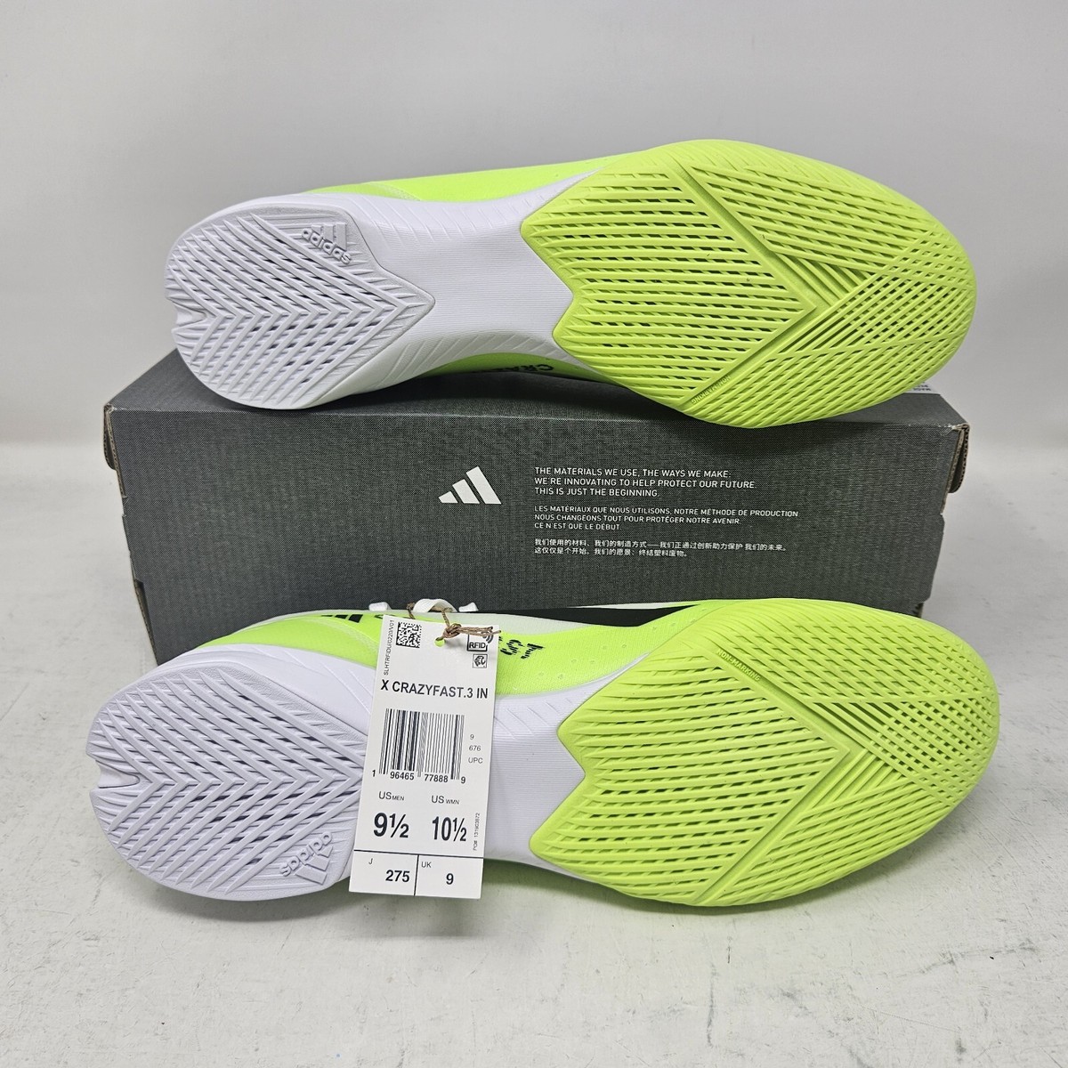 Men's Adidas X Crazyfast.3 Indoor Soccer Shoes / Green White Men's Adidas X Crazyfast.3 Indoor Soccer Shoes / Green White