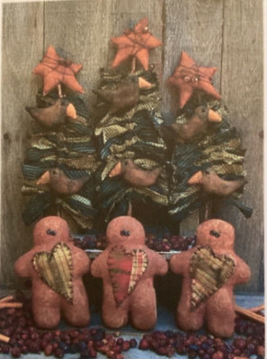 PATTERN Gingerbread Man Doll & Christmas Trees & Crows NEW Threadbare Primitives