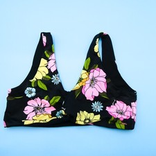 Victorias Secret Large Black Floral Wrap Pullover Bikini Top Padded Swimwear VS