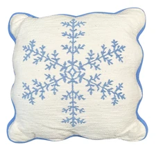 NEW - Threshold - Blue/Ivory Woven Snowflake Throw Pillow With Scalloped Trim