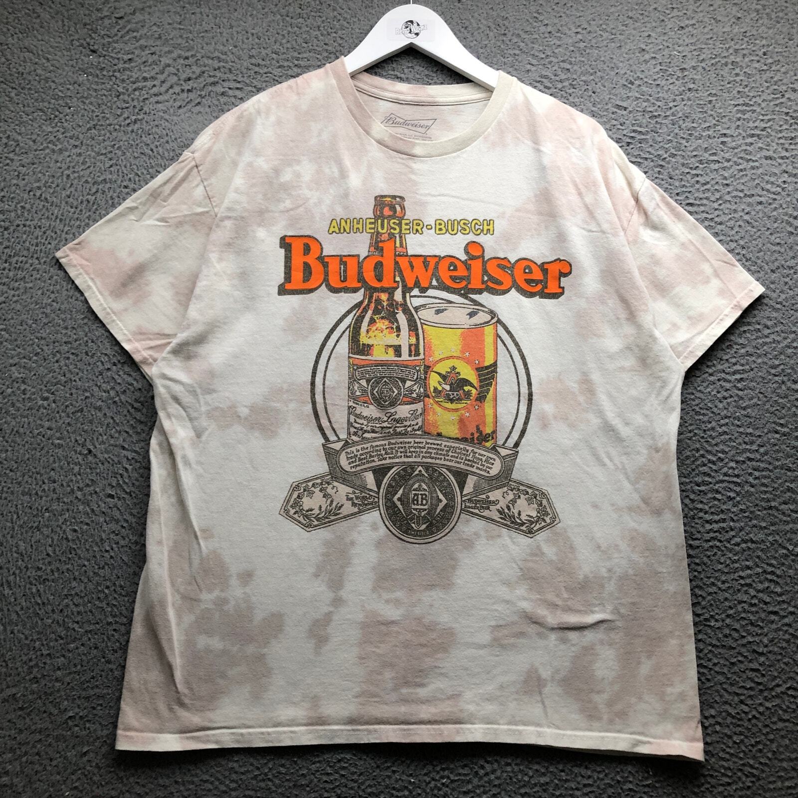 Budweiser Cloud Wash Anheuser Busch T-Shirt Mens Large Tie Dye Light Brown White-image