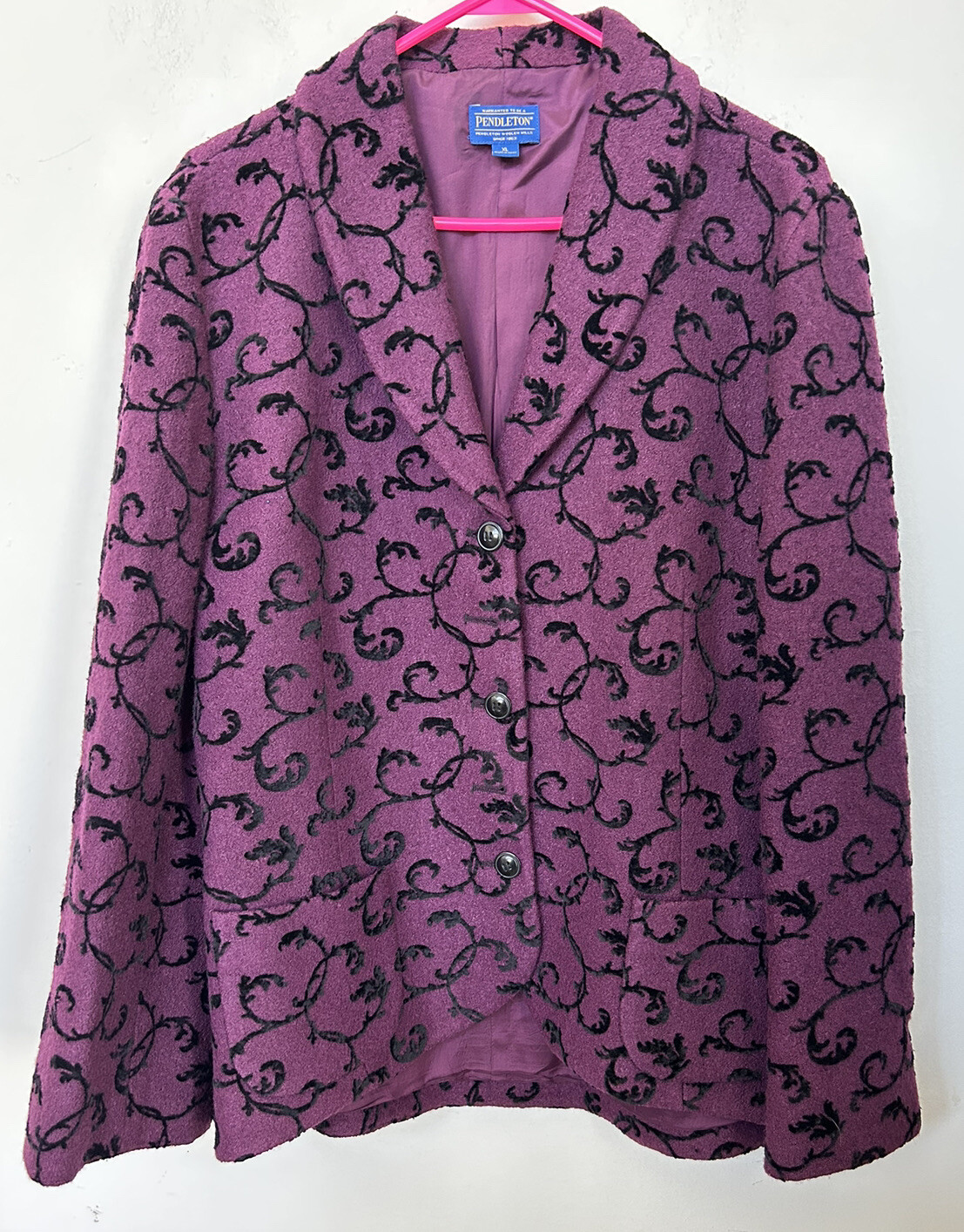 Pendleton Blazer Plum Flocked Pattern Velvet Wool… - image 2