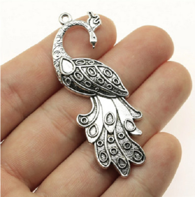 large PEACOCK FEATHER BIRD Pendant 925 Sterling Silver 20'' Necklace Women Men