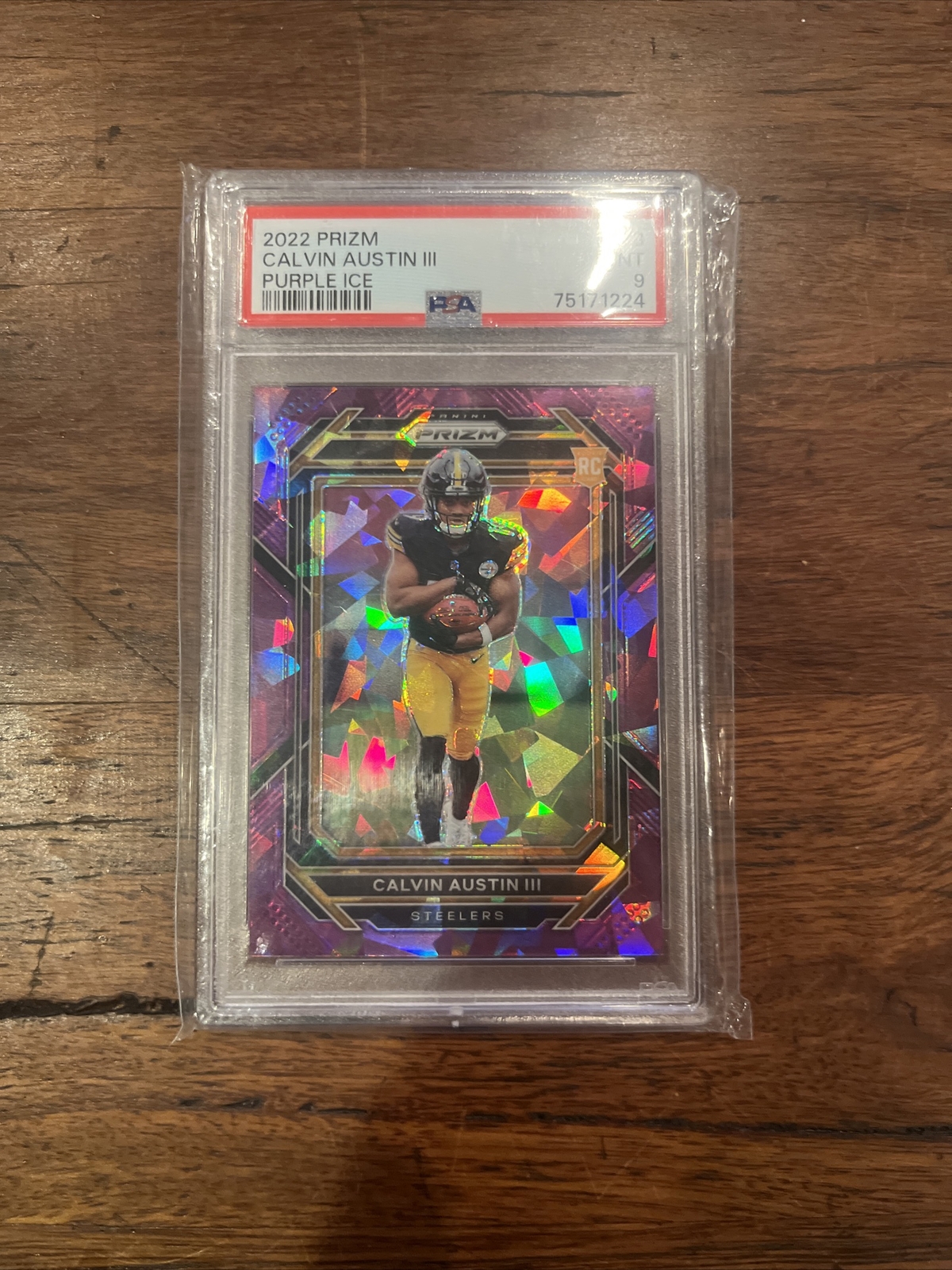 2022 Panini Prizm Calvin Austin III Purple Cracked Ice /225 RC #338 PSA 9