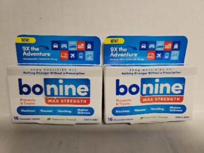 2 Bonnie Max Strength For Dizziness, Nausea, Vomiting Motion Sickness 16 Tablets