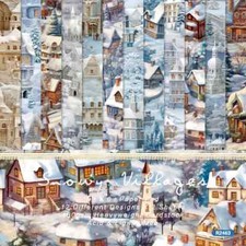 Christmas Snowy Village Buildings Town Scrapbook Card Journal Craft Paper